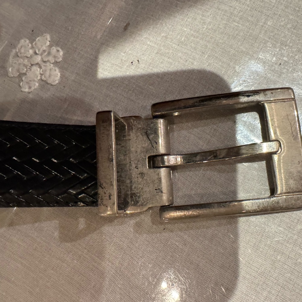 ❤️ Black Leather woven Belt with Silver Buckle. Made in Italy